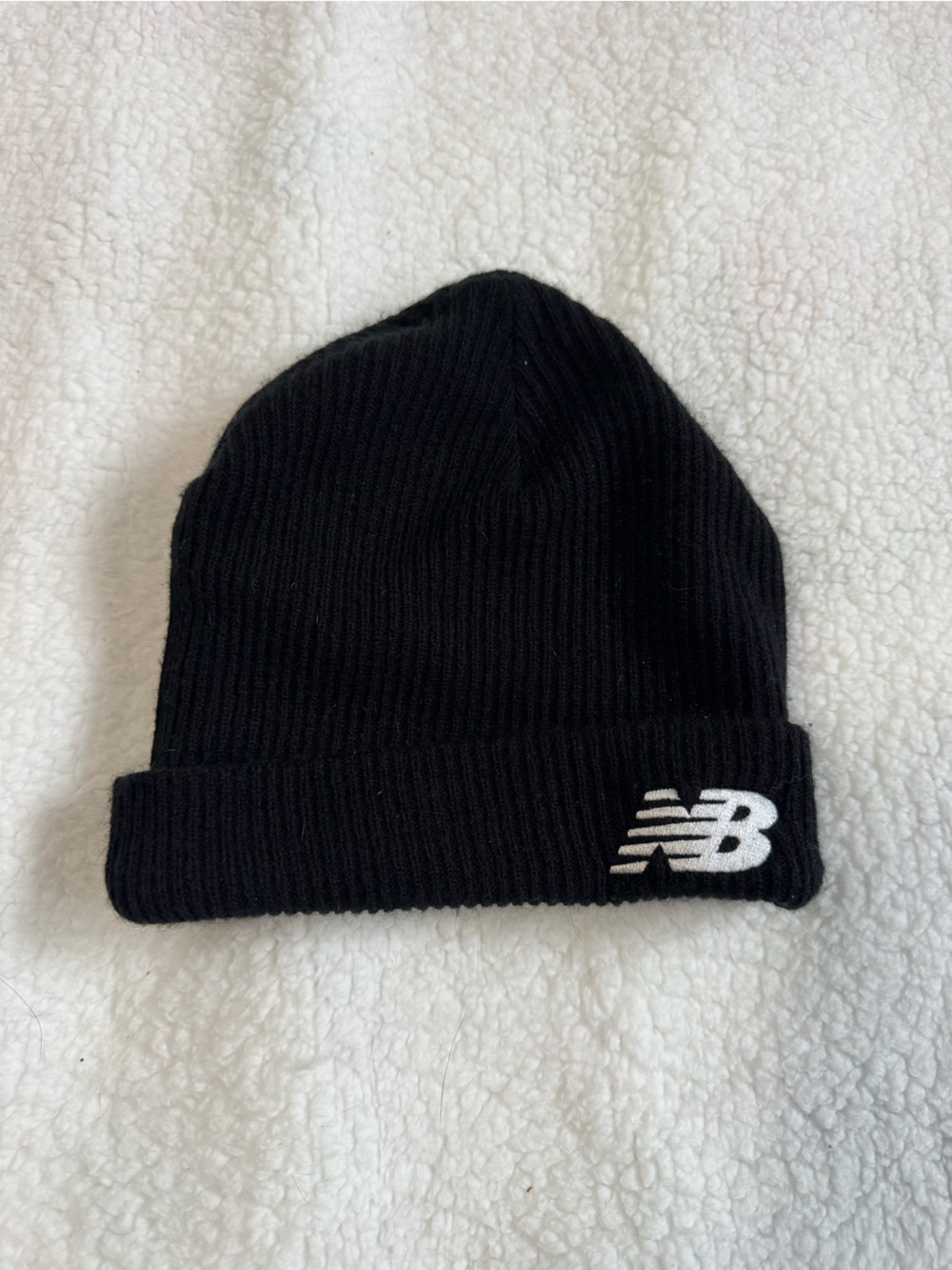 New Balance Black Folded Ribbed Beanie with White NB Logo